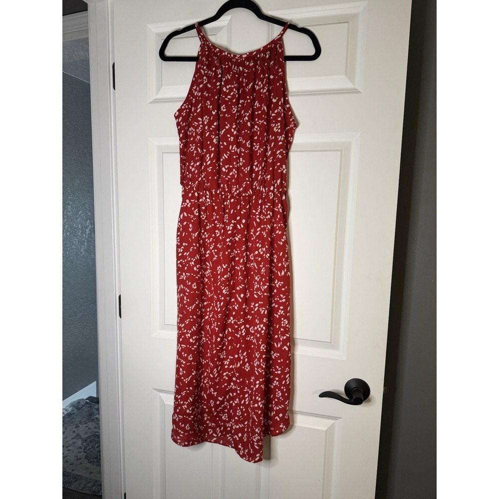 Couer De Vague Halter Peasant Dress Flowy Silhouette Red White Print - Picture 2 of 2
